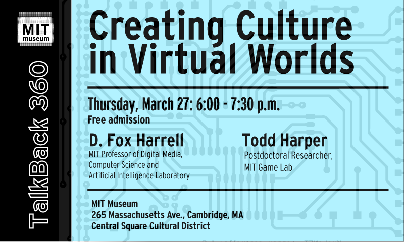 Poster for "Creating Culture in Virtual Worlds" event