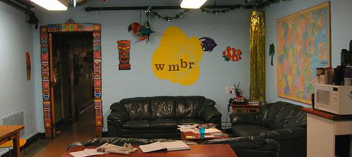 WMBR lounge with couches and coffee table