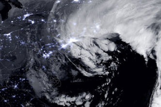 Satellite image of blizzard clouds covering New England