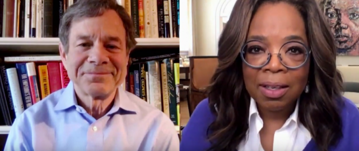 Screen capture of Alan Lightman speaking with Oprah Winfrey