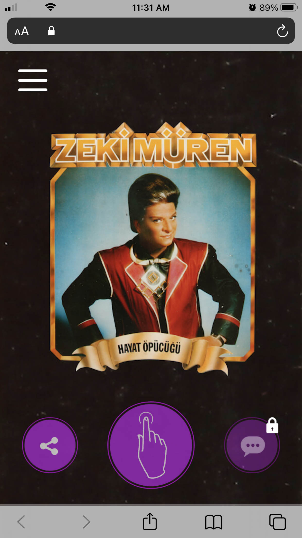 Zeki Muren Hotline app front page showing Muren with hands on hips